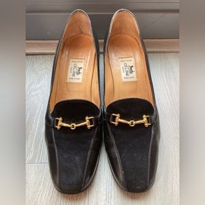 CELINE Paris Vintage Heeled Loafers | Suede and Leather | Black